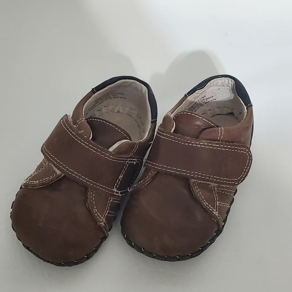 Pediped Brown Black All Leather Baby Shoes Hook Loop Size 12-18 Months
